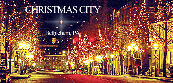 Christmas lights in Bethlehem and star visible in distance