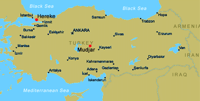 map of Turkey showing Hereke