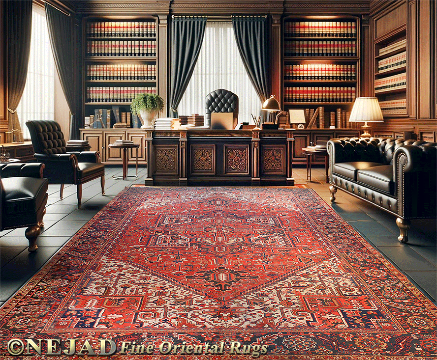 Home office with classic Tabriz rug by Nejad