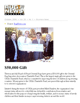$50,000 GIFT TO ORIA
Featured in Rug News