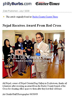 Ali Nejad Receives Award - from 
Bucks County branch of American Red Cross