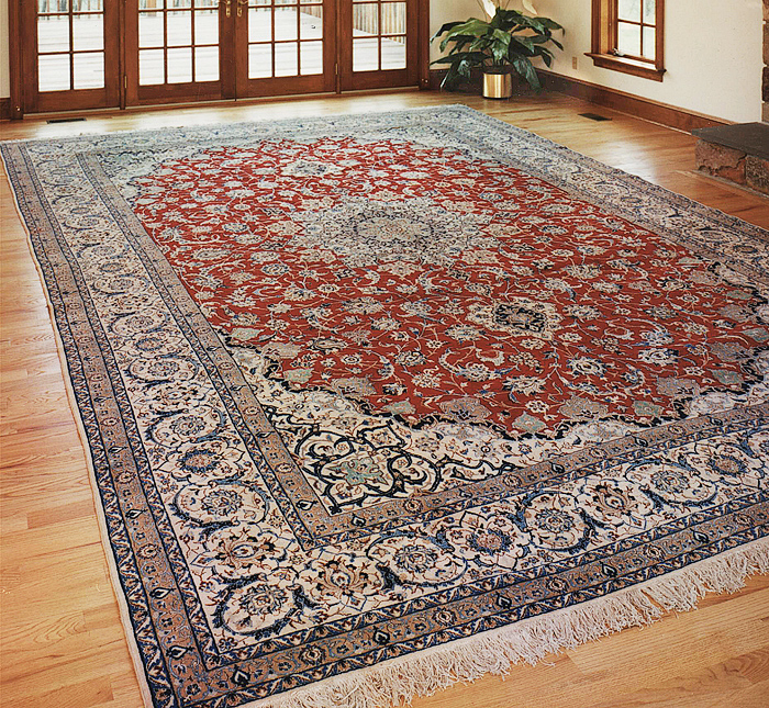  Very Fine hand-knotted room-sized Persian Nain carpet. 