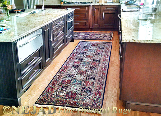 Modern kitchen featuring Nejad Bakhtiari rug runners