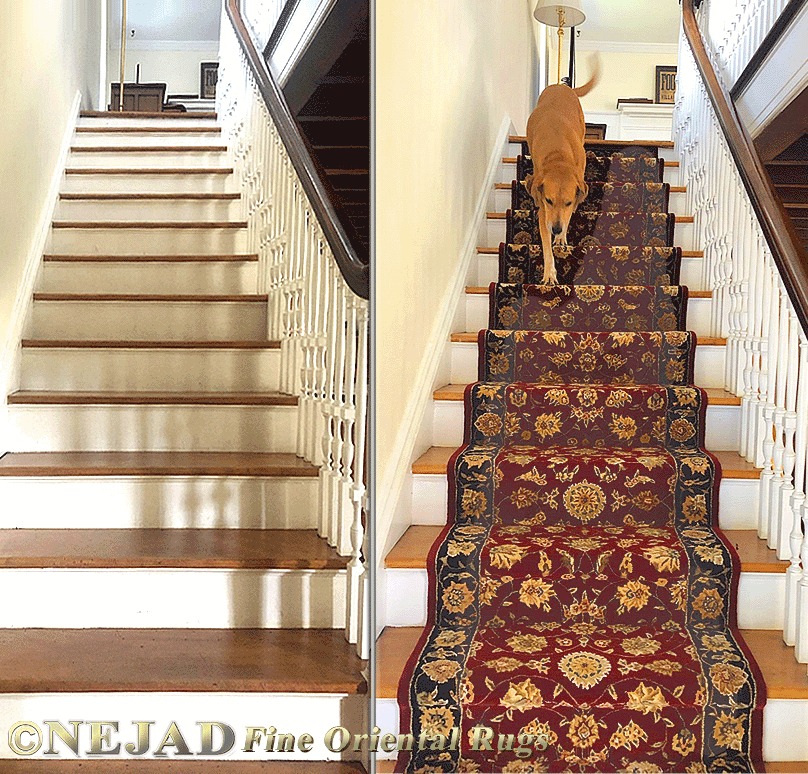 Nejad Rugs staircase runner installation - Before and after