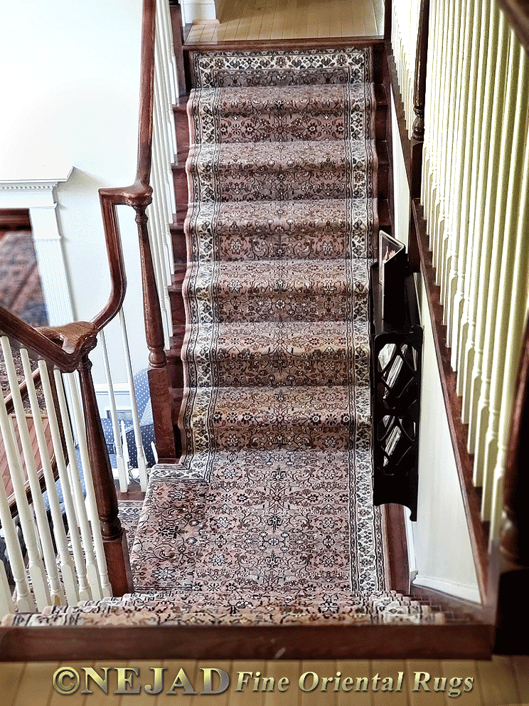 Staircase runner installation by Nejad Rugs of Doylestown PA - July, 2020