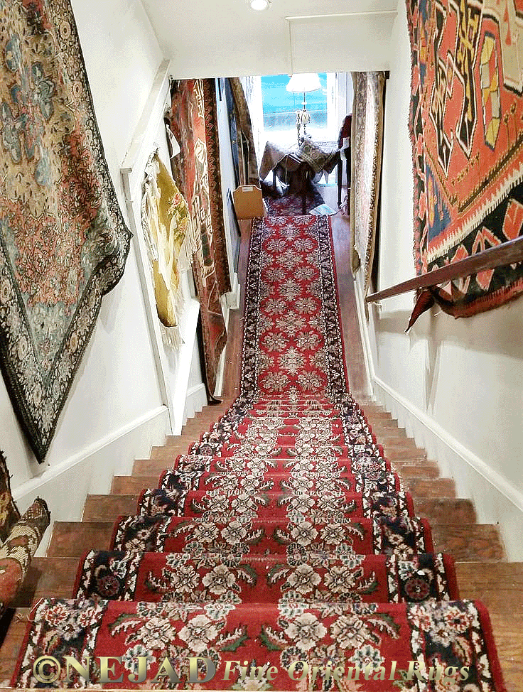 Rug runner installation on stairs and landing in Philadelphia area home