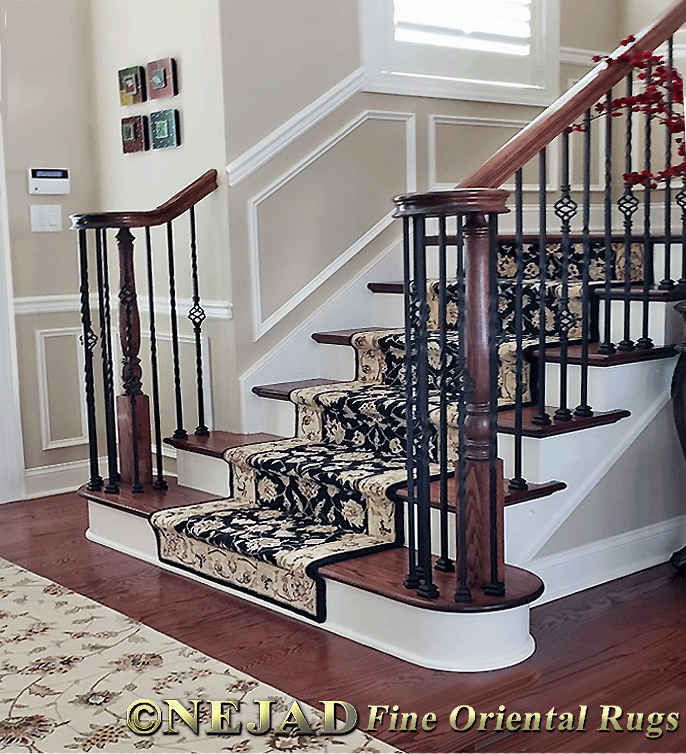 Rug runner installation part 2 - staircase in elegant Philadelphia area estate home